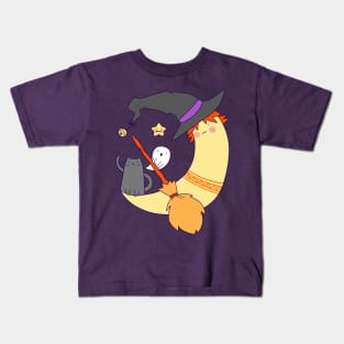 Cat and Witch Crescent Moon Kids T-Shirt